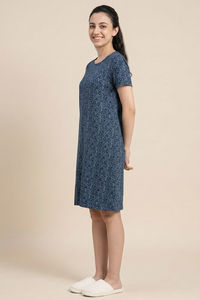 Zivame Knit Cotton Knee Length Nightdress - Blue Depths — thumbnail 2